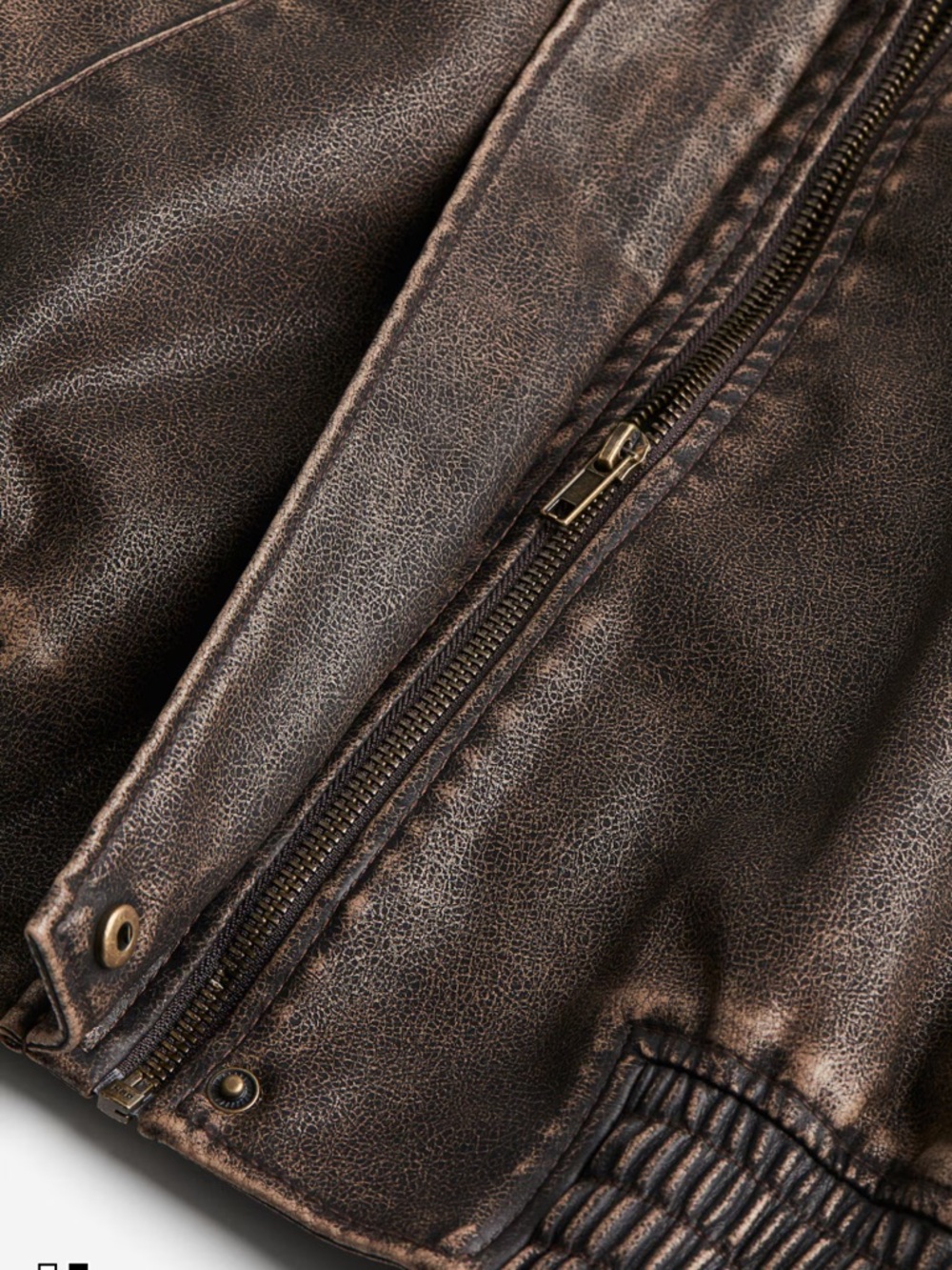 Distressed Brown Leather Bomber Jacket - Picture 2 of 5